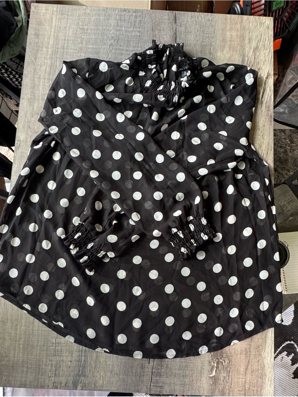 Torrid Black Polka Dot Chiffon Smocked Neck Blouse